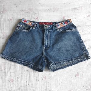 Guess Blue Denim High Waist Shorts with Multicolor Waistband